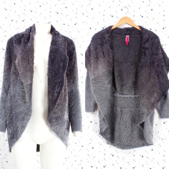 Fuzzy Ombre Cardigan Sweater Gray - Picture 1 of 7